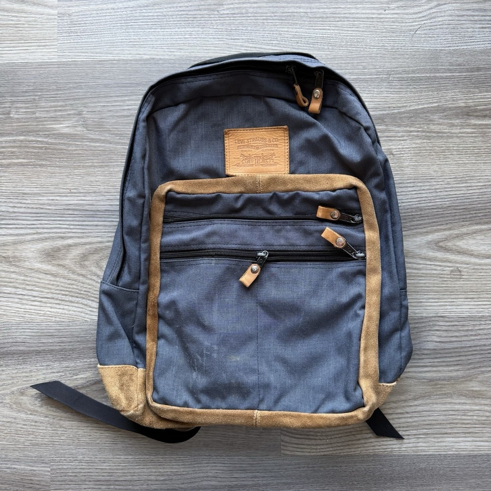 Vintage 80s Levi's Orange Tab Blue‎ Backpack Suede Canvas School Hiking Leather